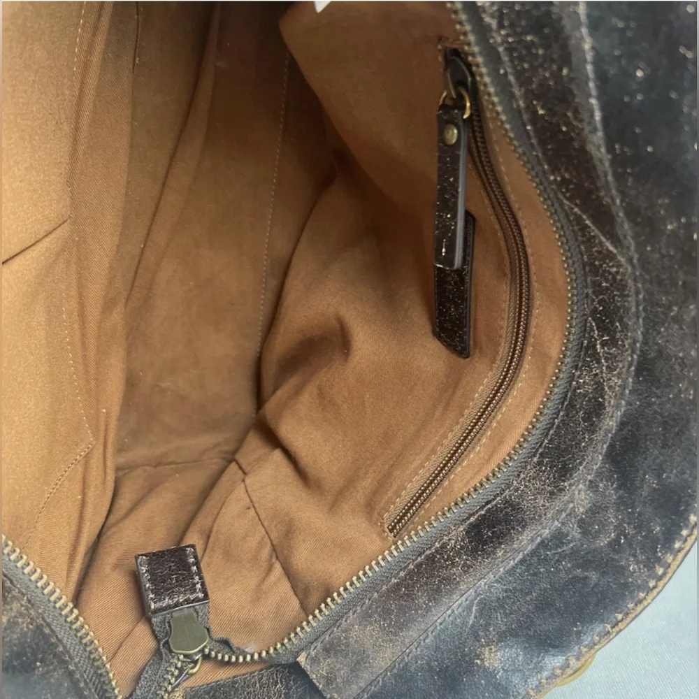 Frye Victoria Studded Leather Satchel Distressed Brown Medium Bag Boho - Picture 16 of 16